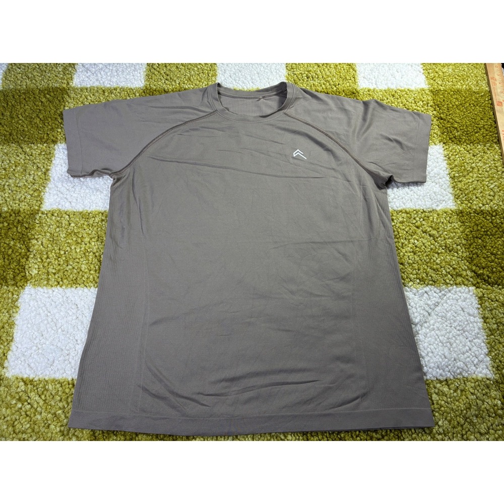 One Active Women Short Sleeve Performance T-Shirt Taupe Brown Athletic Top L